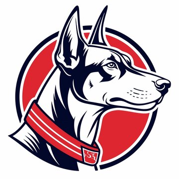 recommend clip art: Doberman Pinscher Dog Head Vector Illustration in Red Circle