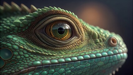 Fototapeta premium Iguana's Gaze: A captivating close-up of an iguana's eye and textured skin, revealing intricate details and a hint of the wild's mystery.