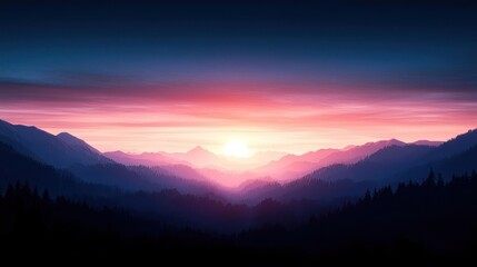 Obraz premium Pink And Purple Sunset Over Silhouetted Mountains