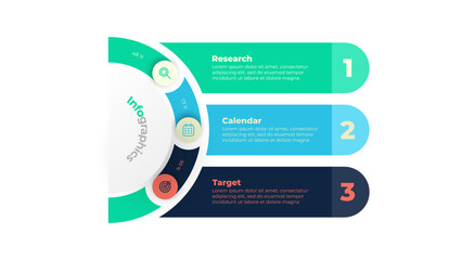 Project Management. Business infographic with data visualization elements and 3 options or steps, perfect for technology startups, innovation roadmaps, and process optimization.