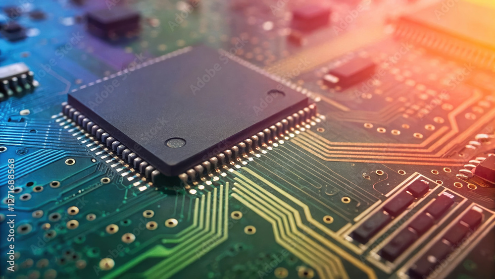 Poster high tech circuit board with microchip and intricate connections