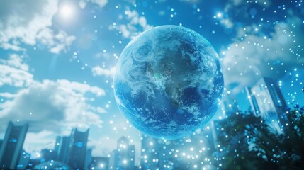 interactive software depicting a digital twin of Earth, being used to predict and adapt to climate related events