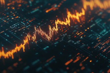 Fototapeta premium Financial market growth insights with investment strategies and data visualization in graphs and charts against a dark blue blurred backdrop for finance professionals and analysts