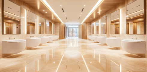 Bright and airy restroom provides multiple urinals with a sleek design, showcasing contemporary finishes and ample space for users