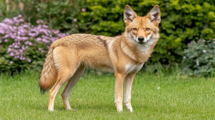 Fototapeta premium Elegant Wild Canine Standing Gracefully in Lush Greenery