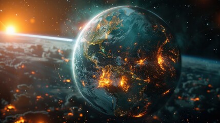 interactive software depicting a digital twin of Earth, being used to predict and adapt to climate related events