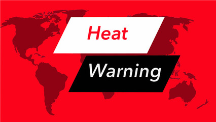 Heat Warning. A television weather banner, known as an “over the shoulder”  is seen with a map of the world showing the United States. Colors are red, black and this is a vector graphic .
