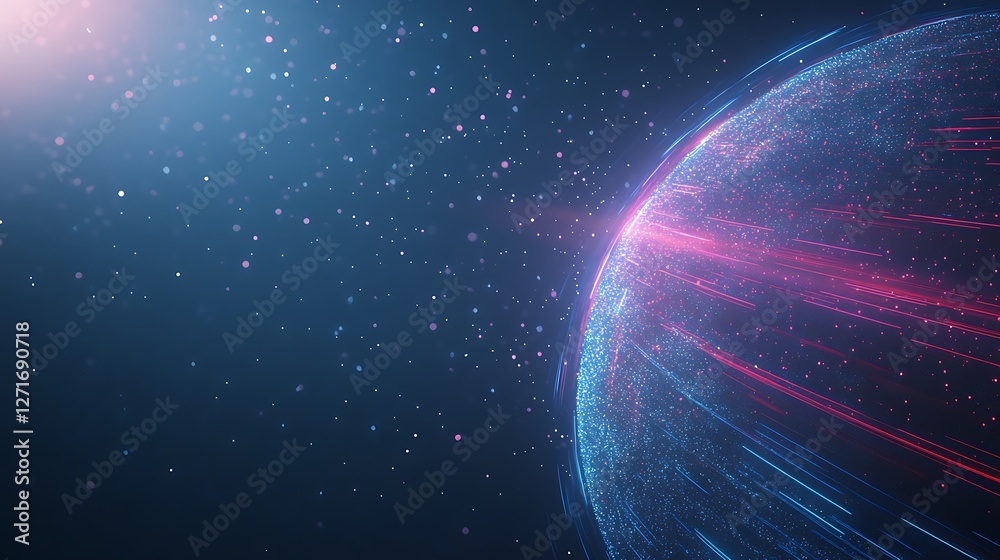 Aufkleber A vibrant image of a futuristic globe illuminated with neon blue light, showcasing a modern and tech-inspired aesthetic.