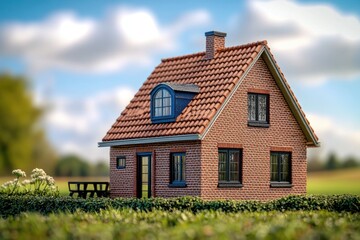 Charming brick house surrounded by greenery on a sunny day in the countryside evokes a sense of tranquility and simplicity, perfect for a peaceful getaway or family residence