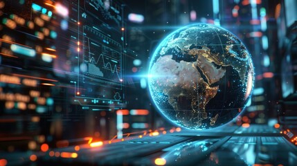 Fototapeta premium interactive software depicting a digital twin of Earth, being used to predict and adapt to climate related events
