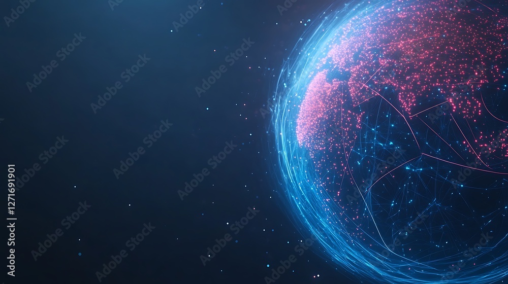 Poster a stunning image of a futuristic glowing globe illuminated in neon blue, perfect for technology and 
