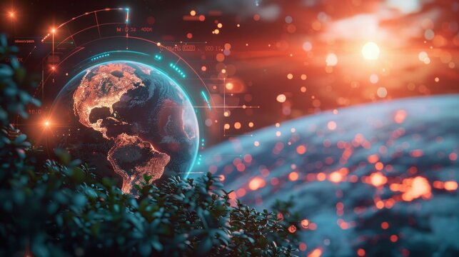 interactive software depicting a digital twin of Earth, being used to predict and adapt to climate related events