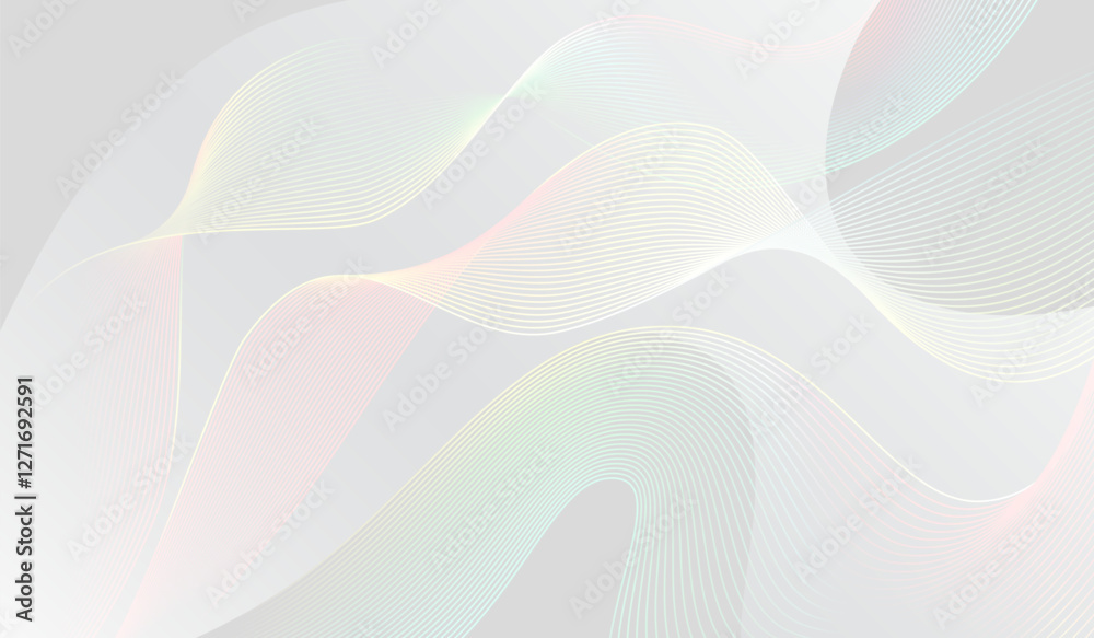 Poster White Background with Abstract Gradient Waves. Line Minimal Pattern with Pearl Waves. Vector Elegant Curve Wallpaper