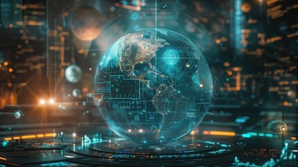interactive software depicting a digital twin of Earth, being used to predict and adapt to climate related events