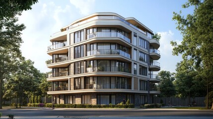 Obraz premium Stunning Modern Apartment Building Design with Lush Green Surroundings