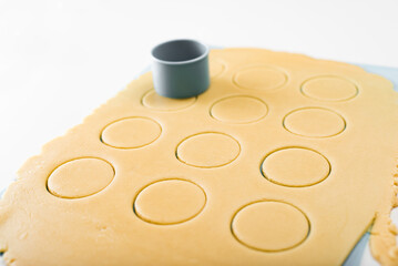 Rolled out shortcrust pastry dough for cookies