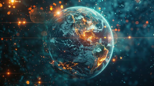 interactive software depicting a digital twin of Earth, being used to predict and adapt to climate related events