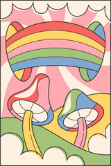 Psychedelic mushroom rainbow landscape banner