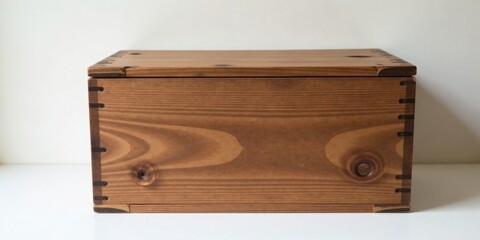 Naklejka premium A Sturdy Handcrafted Wooden Box with a Lid, Ideal for Storage or Decorative Purposes