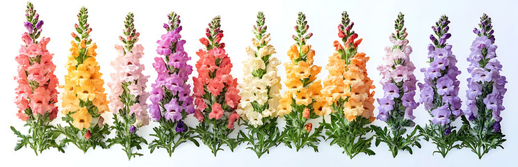 Fototapeta premium Colorful snapdragon flowers arranged on a transparent background. high resolution PNG file