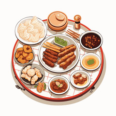 chinese, food, asian, traditional, background, china, plate, cuisine, restaurant, oriental, dish, vector, illustration, japanese, lunch, isolated, dinner, bowl, meat, delicious, meal, asia, vegetable,