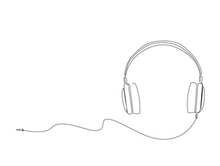 Continuous one line drawing of headphones audio equipment. Earphones in single line draw illustration. Editable stroke.