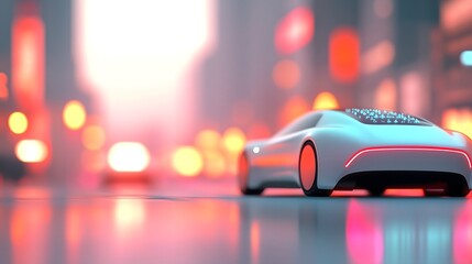 Naklejka premium Futuristic Eco-Friendly AI Designed Vehicle in a Cityscape