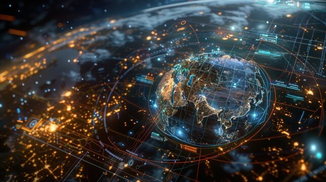 interactive software depicting a digital twin of Earth, being used to predict and adapt to climate related events