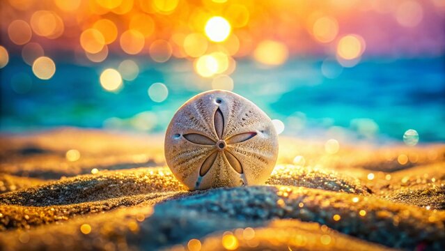 Close-up Sand Dollar with Bokeh, Ocean Beach Detail, Nature Macro Photography