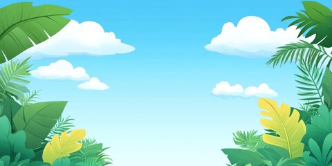 Obraz premium Lush Tropical Foliage Underneath a Bright Blue Sky