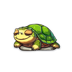 Obraz premium Adorable Cartoon Turtle Sleeping Peacefully on a Rock