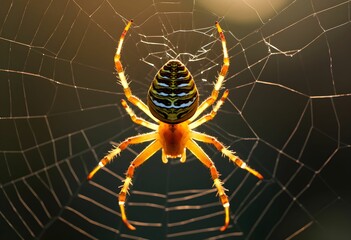 Obraz premium Detailed View of a Golden Orb-Weaver Spider in Its Web