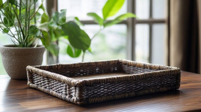 Woven tray made from paper wicker. It's eco-friendly and handmade.