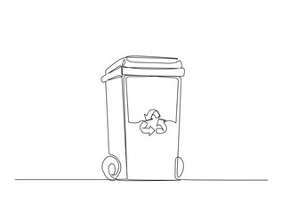 Continuous one line drawing of garbage container design. Waste container or trash can in single line draw illustration. Editable stroke.