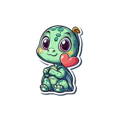 Obraz premium Adorable Baby Turtle with Heart Sticker - Kawaii Cartoon Illustration