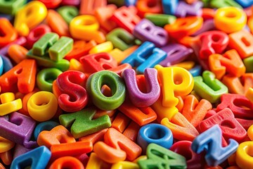 Colorful Alphabet Soup Letters Macro Photography - Close Up View of Food