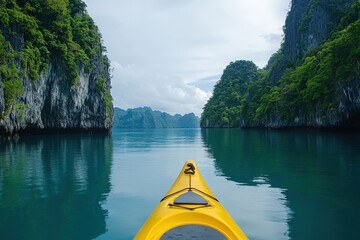 Kayaking in the quiet turquoise water between tropical islands