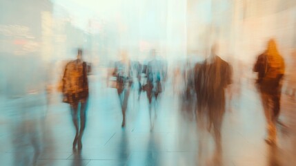 Obraz premium Crowd of business people walking in a blur in the city