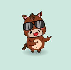 Cute flat cartoon horse. Vector illustration design. Eps 10.