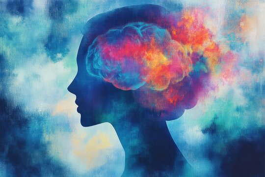 Woman silhouette showing exploding brain concept