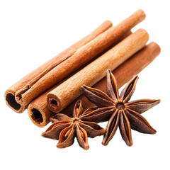 Sticks of Cinnamon and Star Anise Arranged Together on a Transparent background for Culinary and Aromatic Use