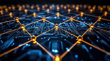 Obraz premium Connected circuit board network in a digital background