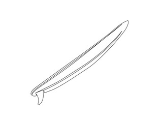 Continuous one line drawing of surfing longboard in the beach. Surfboard in single line draw illustration. Editable stroke.
