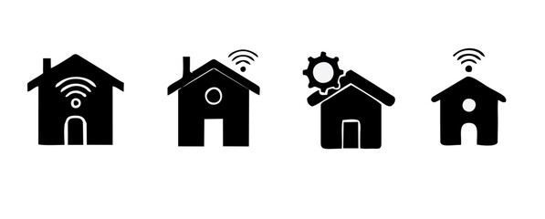 smart home internet of thing icon line connect on blue background. home automation digital technology control devices. vector illustration fantastic digital design.