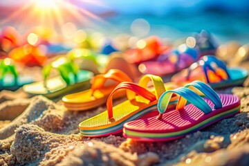 Colorful Flip Flops Summer Beach Toy Miniature Tilt-Shift Photography