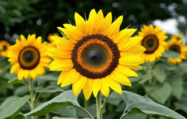 Fototapeta premium vibrant sunflower in full bloom surrounded by others, showcasing nature beauty