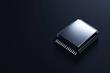 Fototapeta premium Clean and Sophisticated Silver Microchip on Dark Matte Background for Minimalist High-End Technology Branding