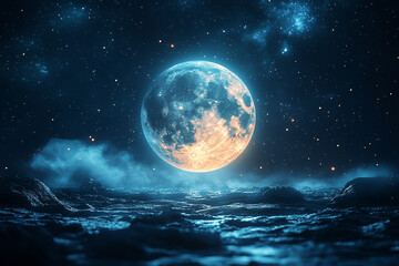 Celestial Luminescence, A Moonscape Illuminated by Cosmic Radiance