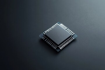 Clean and Sophisticated Silver Microchip on Dark Matte Background for Minimalist High-End Technology Branding