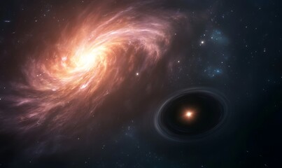 A stunning image depicting a black hole consuming a nearby star, showcasing the dramatic cosmic phenomenon of gravitational pull.